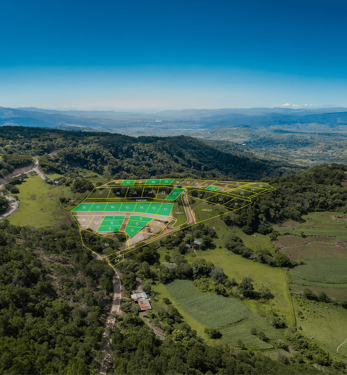 Vista aérea de los lotes disponibles de Finca Kalli