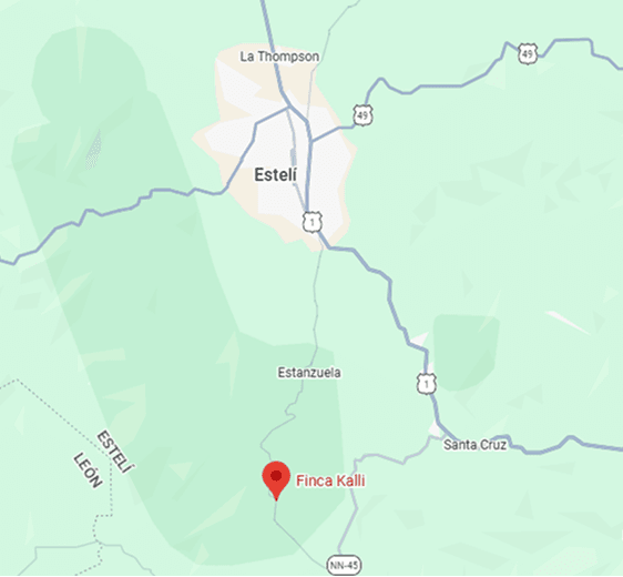 Mapa de la ruta entre Estelí y Finca Kalli